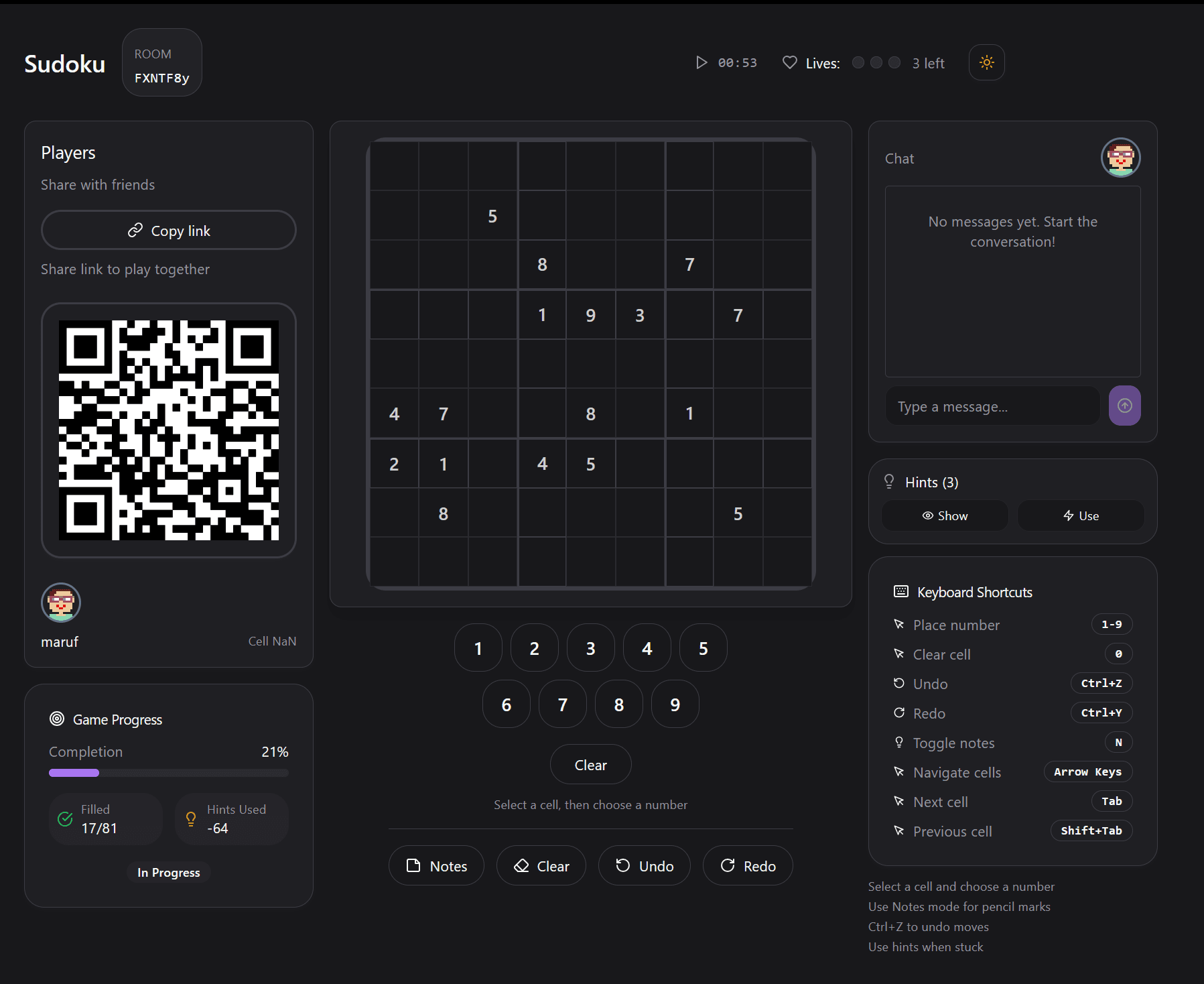ThinkFast Sudoku room creation screenshot